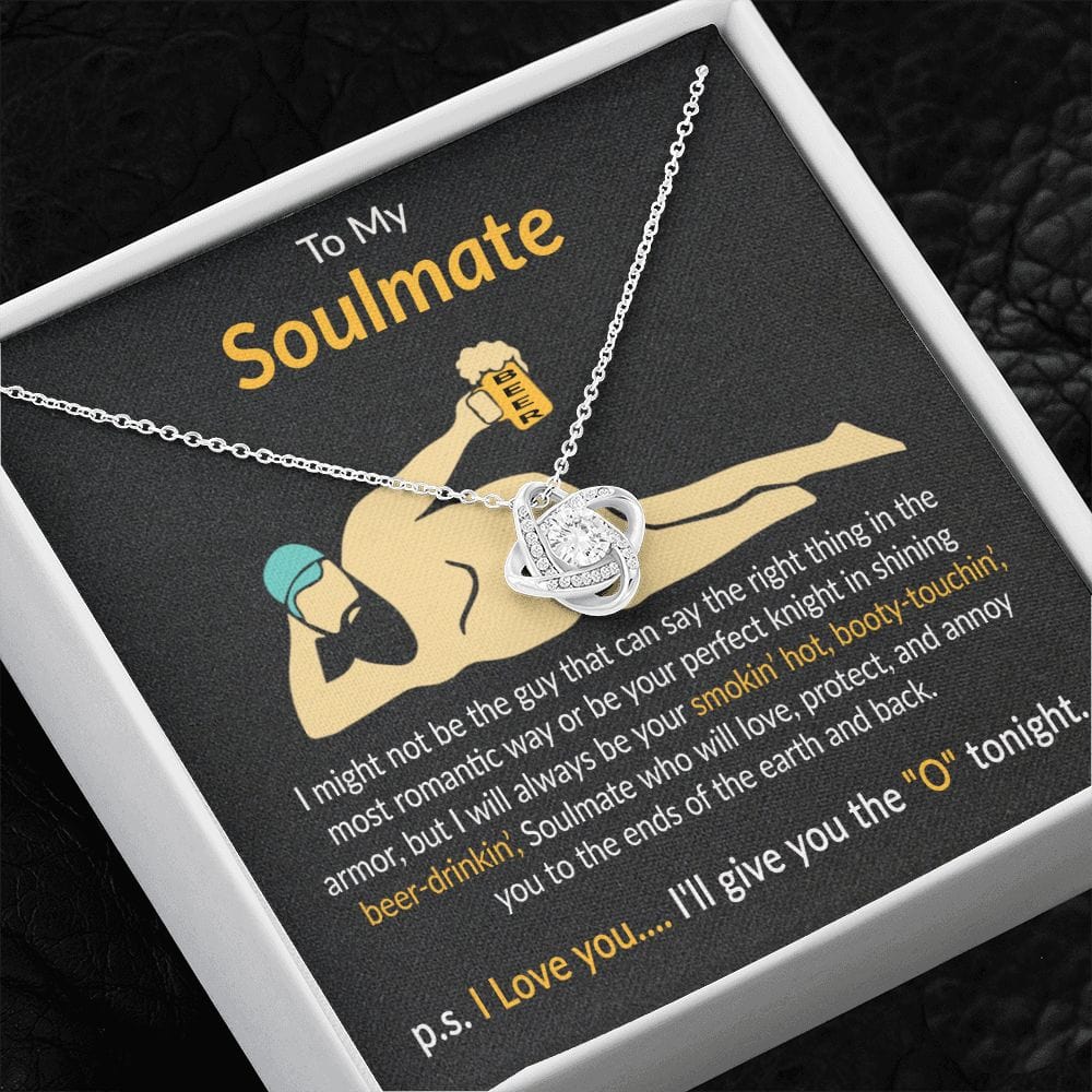 To My Soulmate Gift Necklace, Funny Message Card with Love Knot Pendant Necklace