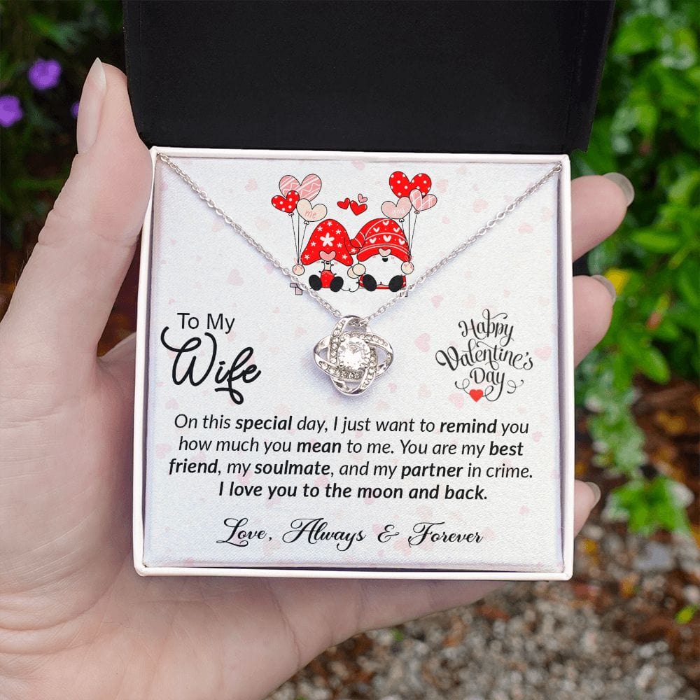 To My Wife Gift Necklace with Message Card, Love Knot Pendant Necklace