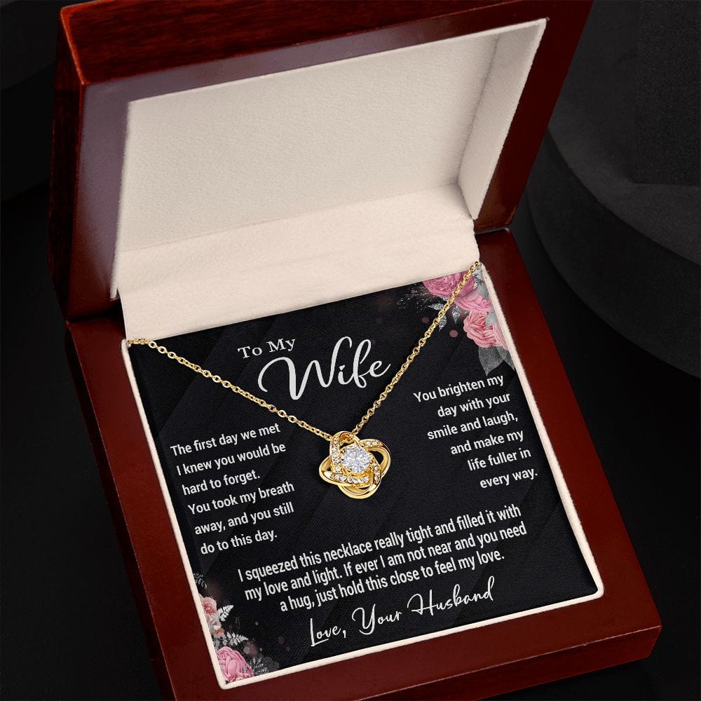 To My Wife Gift Necklace, Love Knot Pendant Necklace with Message Card