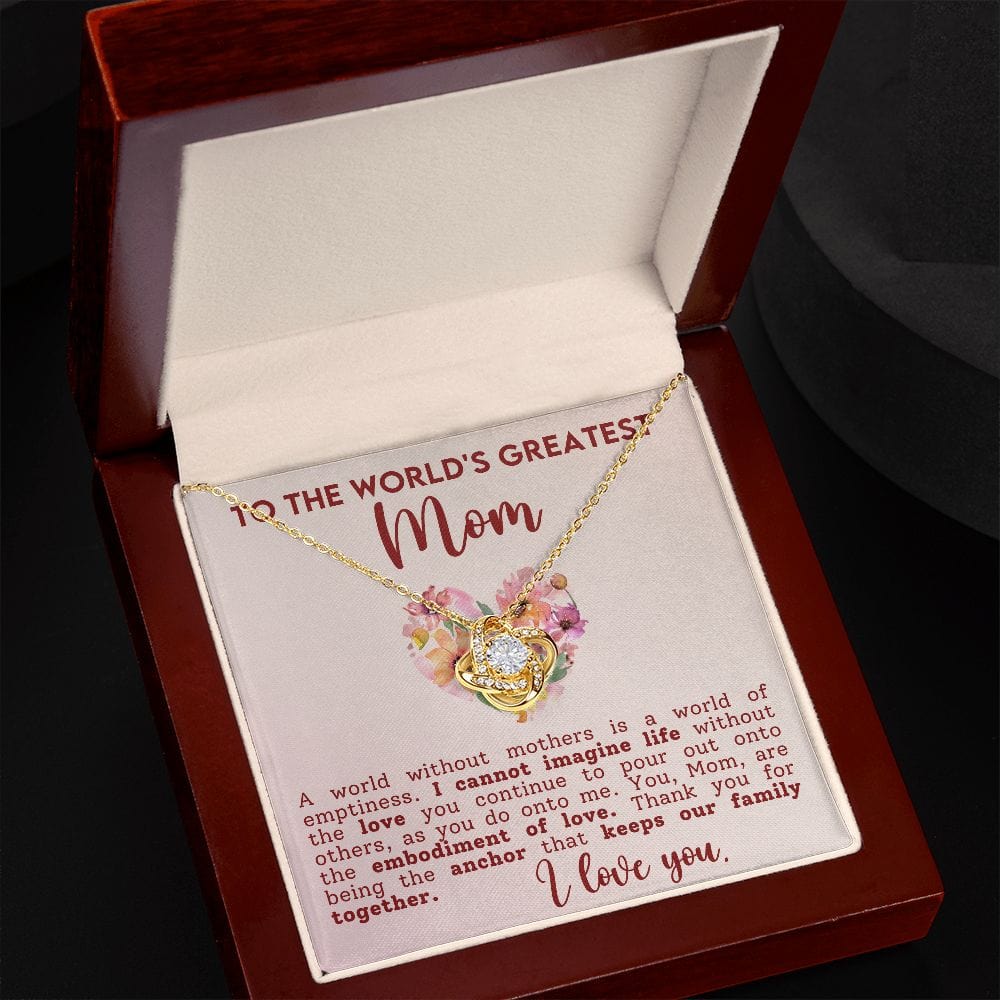 To The World'd Greatest Mom Gift Necklace, To My Mom Love Knot Necklace with Message Card
