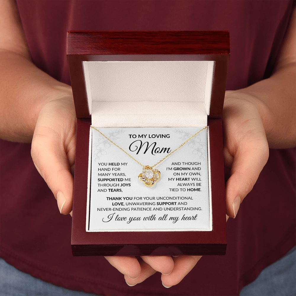 To My Loving Mom Love Knot Necklace with Loving Message Card