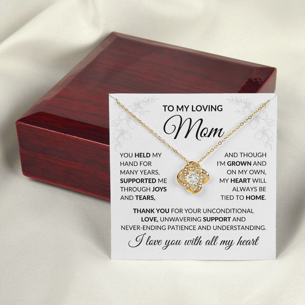 To My Loving Mom Love Knot Necklace with Loving Message Card