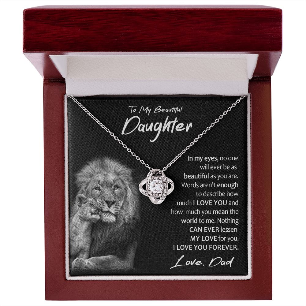 To My Beautiful Daughter Gift Necklace with Loving Message Card, Love Knot Pendant Necklace for Daughter
