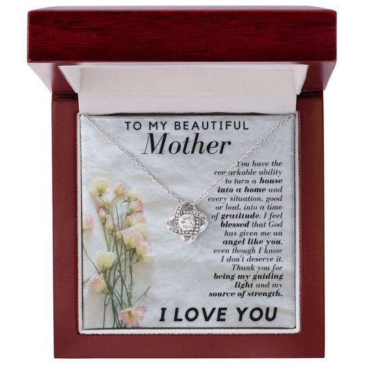 Gift Necklace for Mom, To My Beautiful Mother, To My Mom, Love Knot Necklace with Message Card for Mom