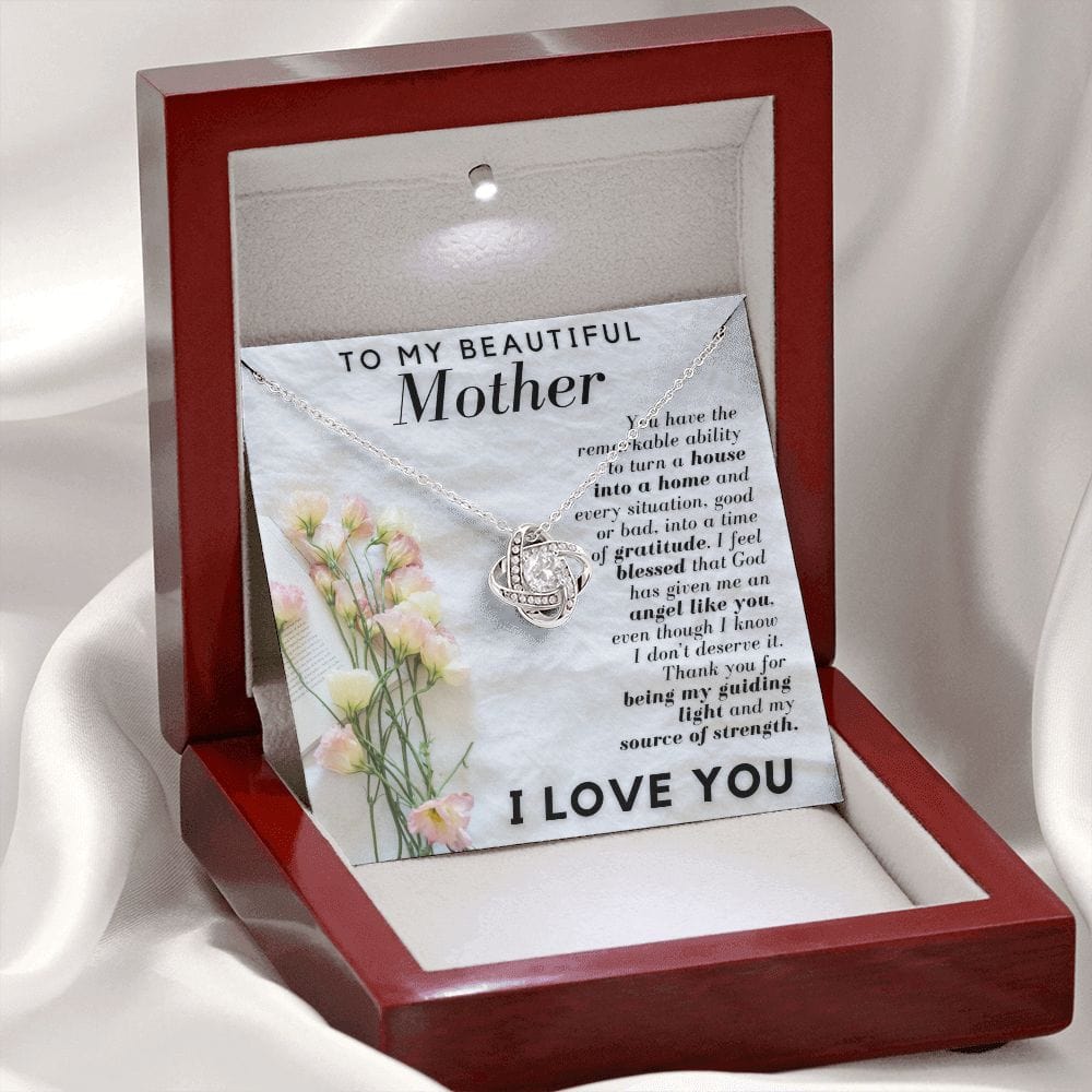 Gift Necklace for Mom, To My Beautiful Mother, To My Mom, Love Knot Necklace with Message Card for Mom