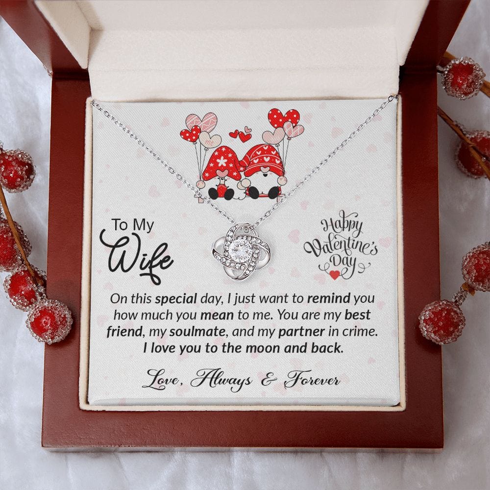 To My Wife Gift Necklace with Message Card, Love Knot Pendant Necklace