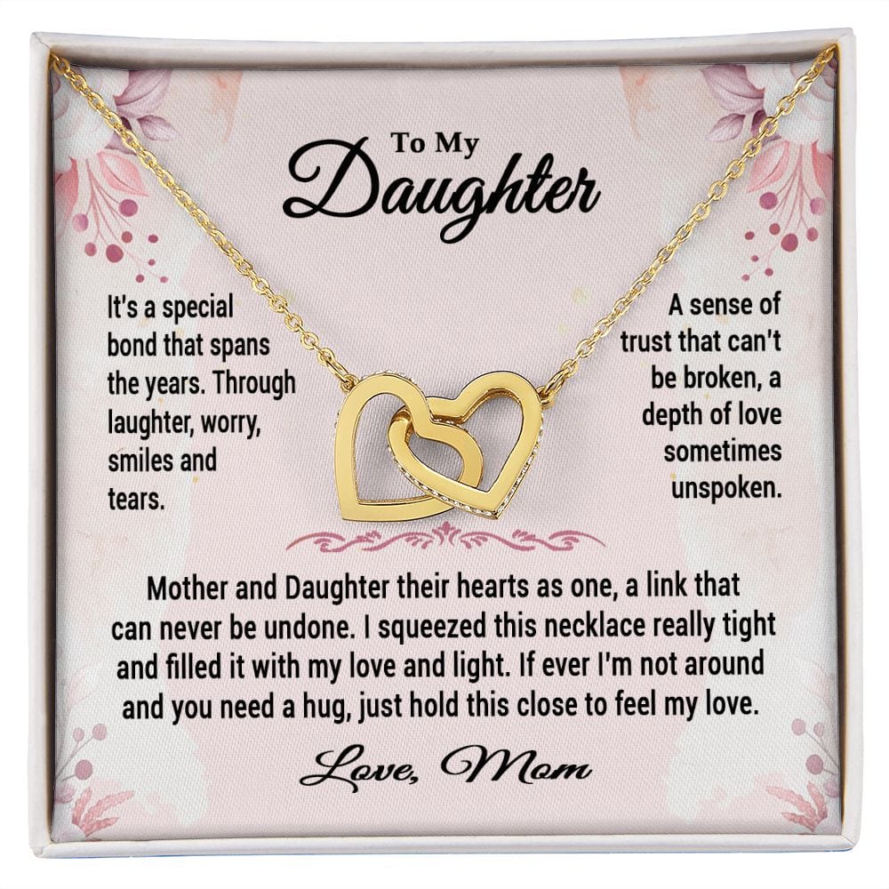 To My Daughter Interlocking Hearts Necklace / Mother and Daughter is a Special Bond Message Card