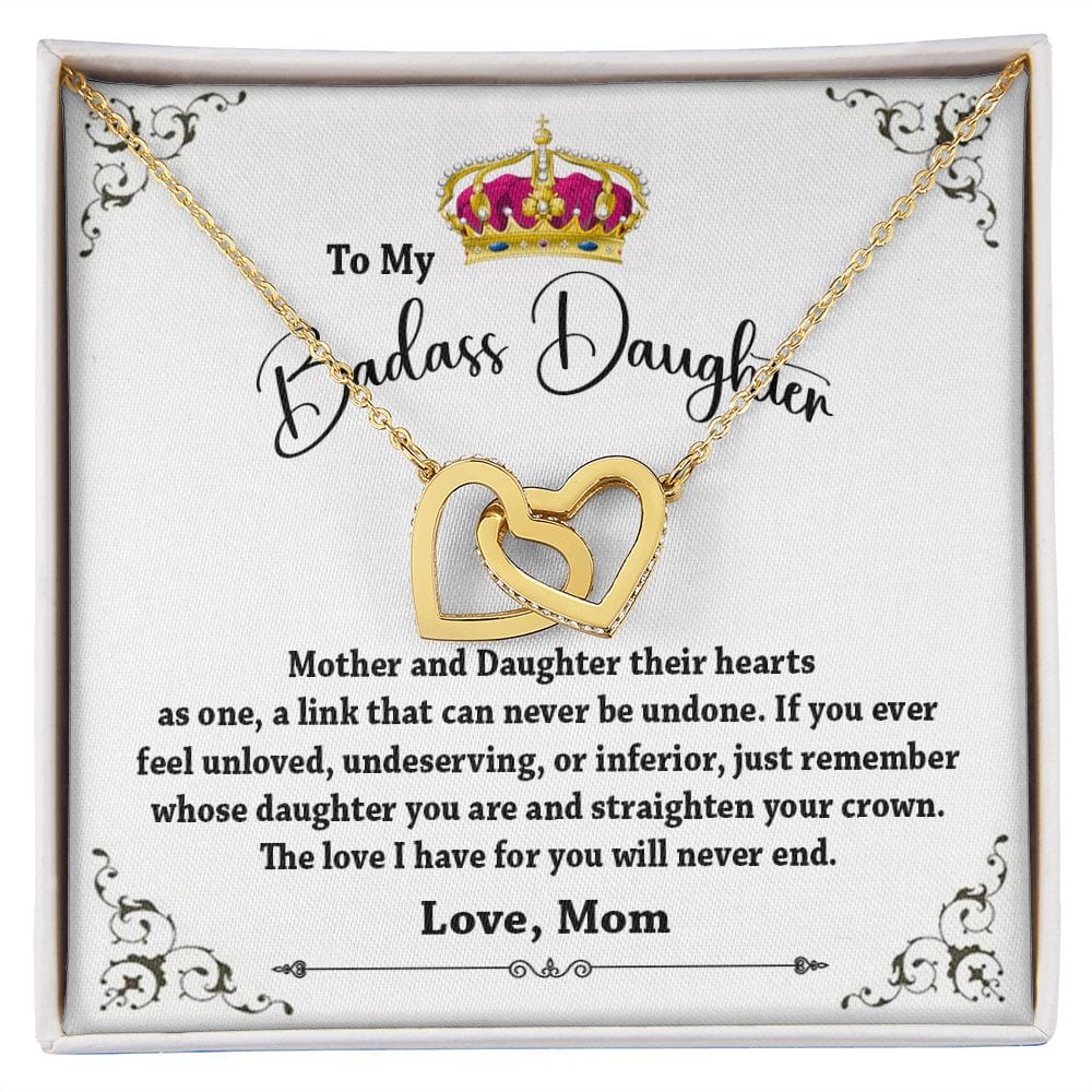 To My Badass Daughter Interlocking hearts Necklace / To My Daughter From Mom Gift