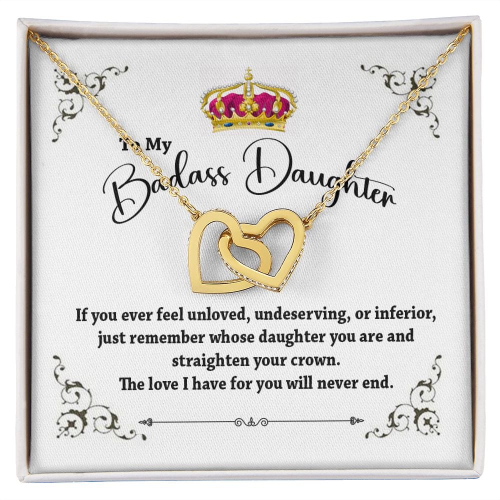 To My Badass Daughter Interlocking Hearts Necklace / To My Daughter From Parents Gift