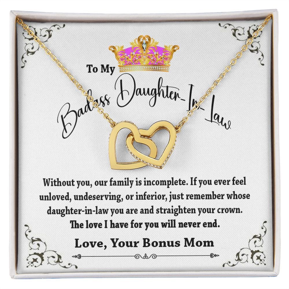 To My Badass Daughter In Law Interlocking Hearts Necklace  From Mother In Law