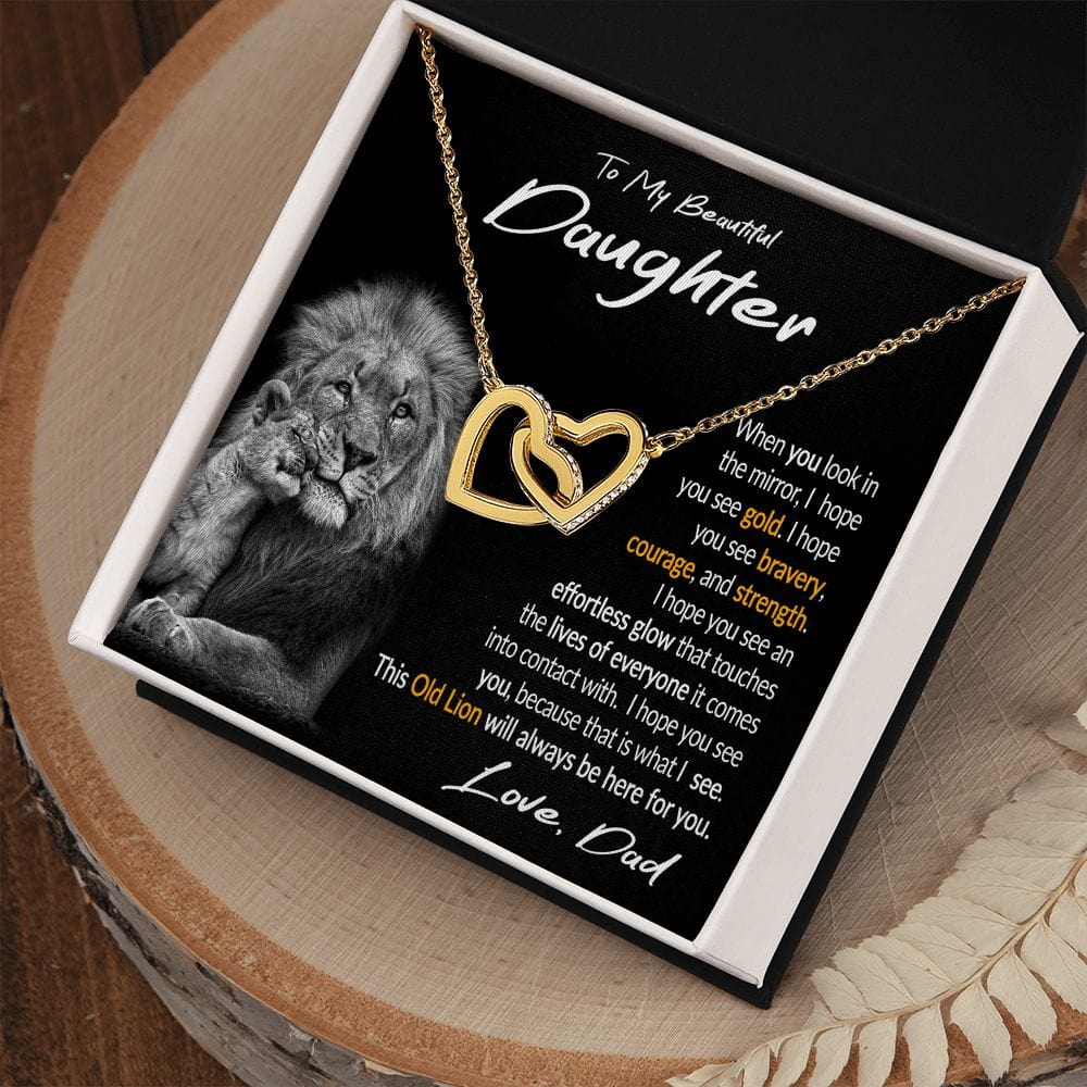 Daughter Gift Necklace from Dad, Interlocking Hearts Necklace with Message Card