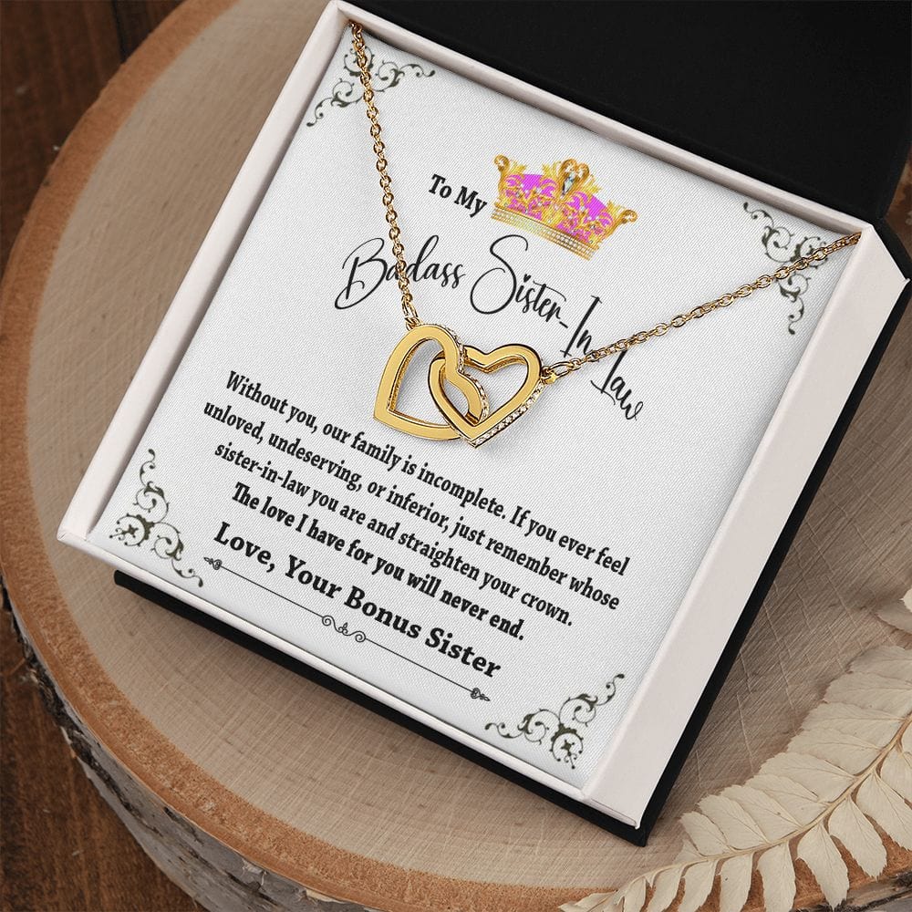 To My Badass Sister in Law Interlocking Hearts Necklace