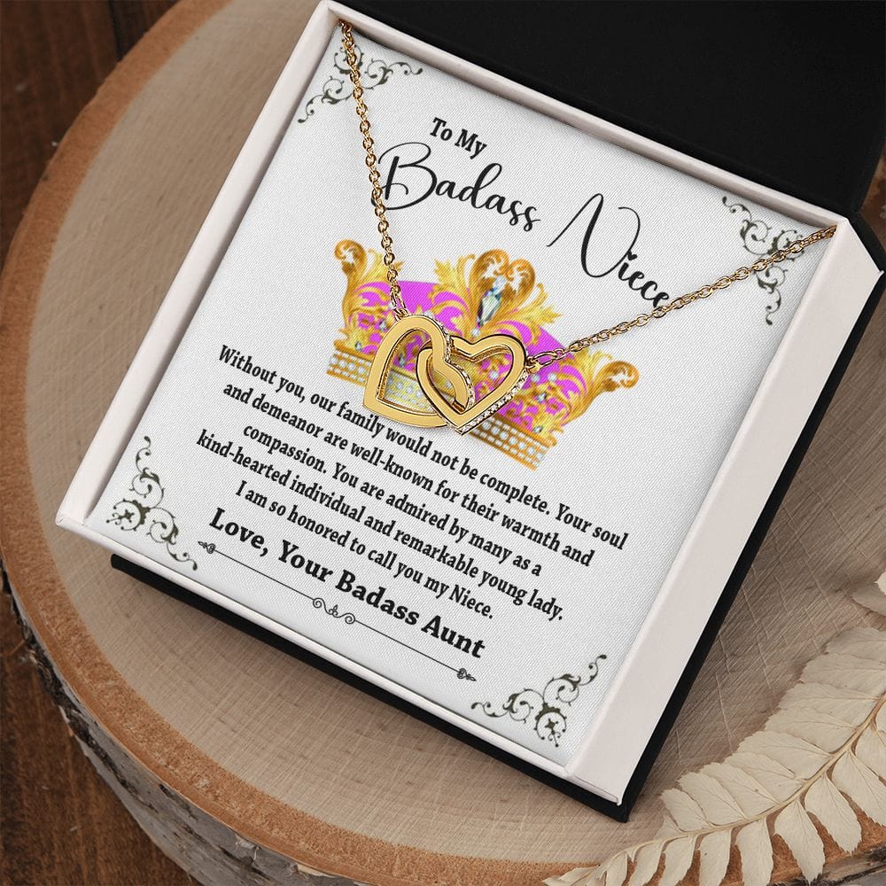 To My Badass Niece Interlocking Hearts Gift Necklace, To My Niece