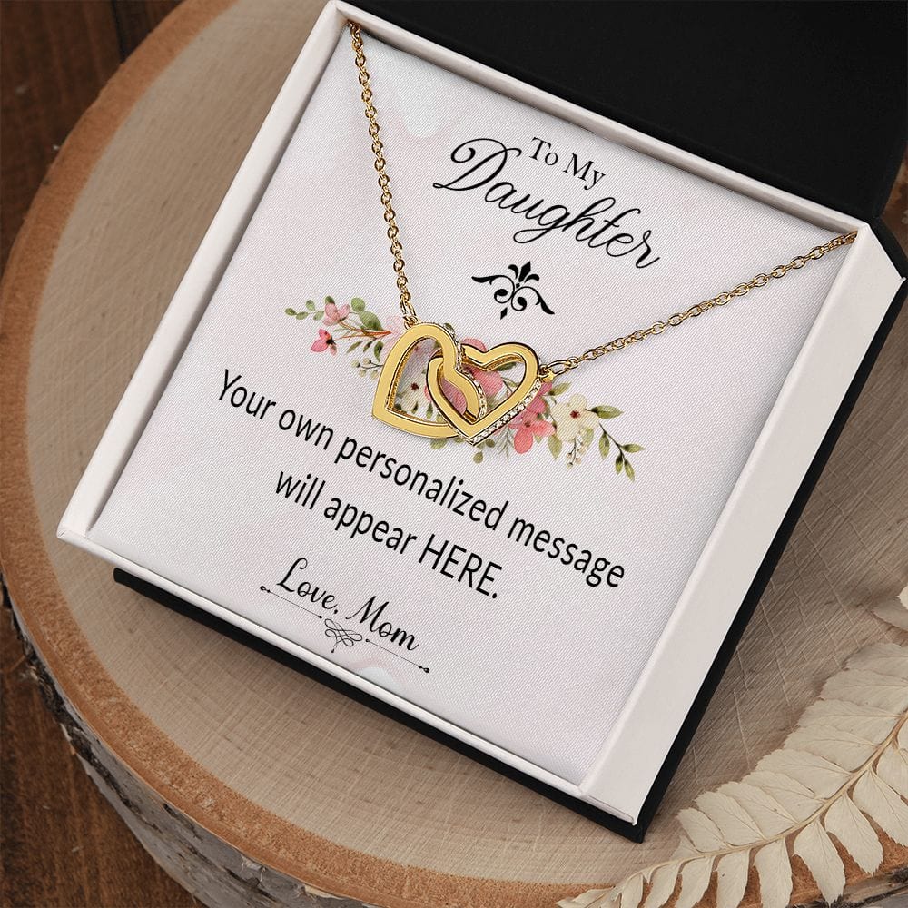 Personalized Message Card with Interlocking Hearts Necklace for Daughter