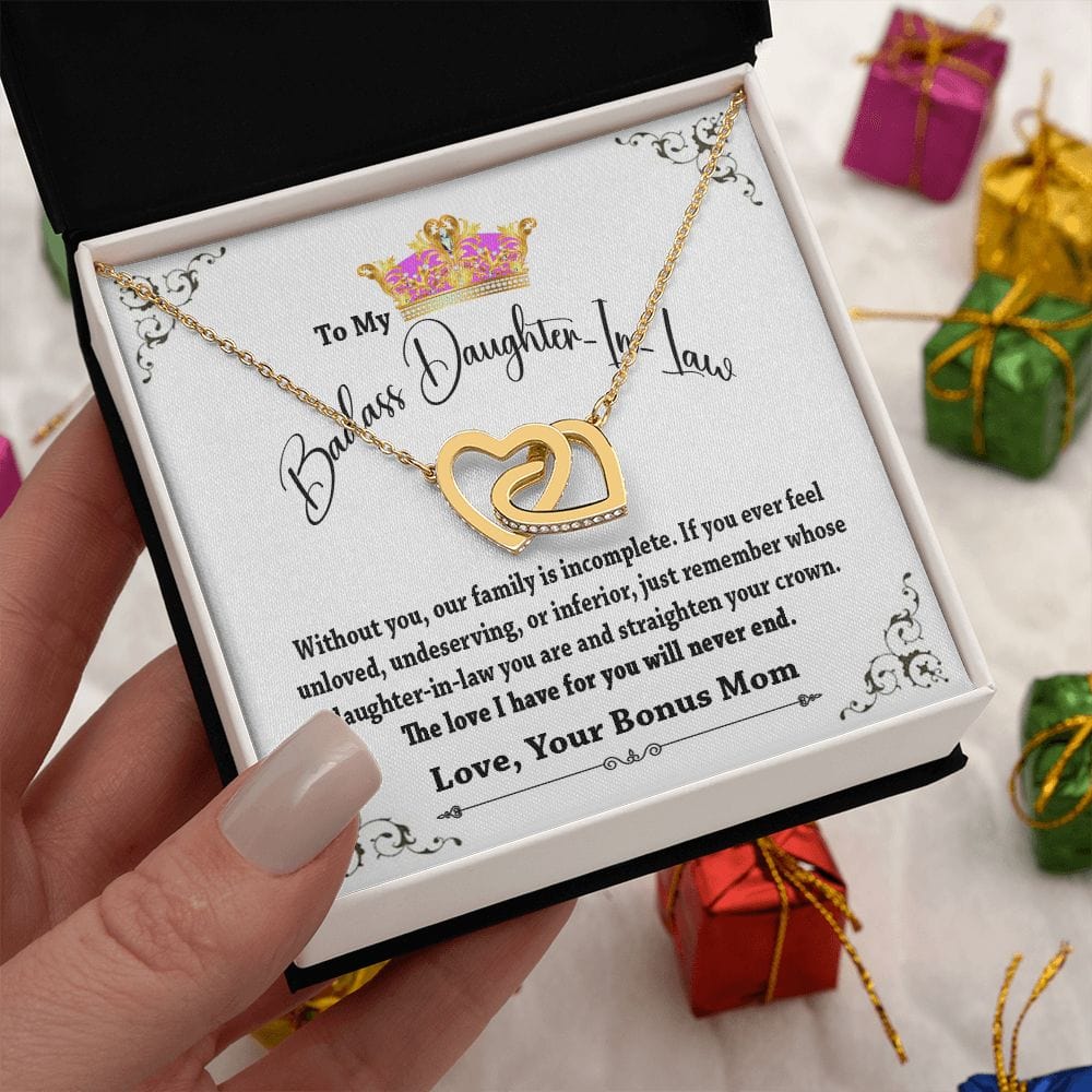 To My Badass Daughter In Law Interlocking Hearts Necklace  From Mother In Law