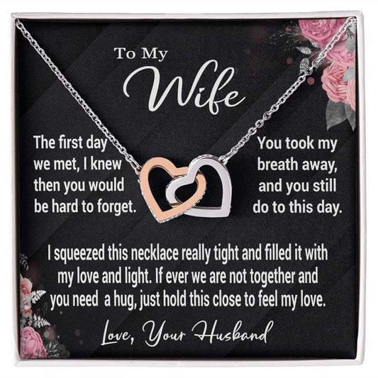 To My Wife Gift Necklace, Interlocking Hearts Necklace with Message Card