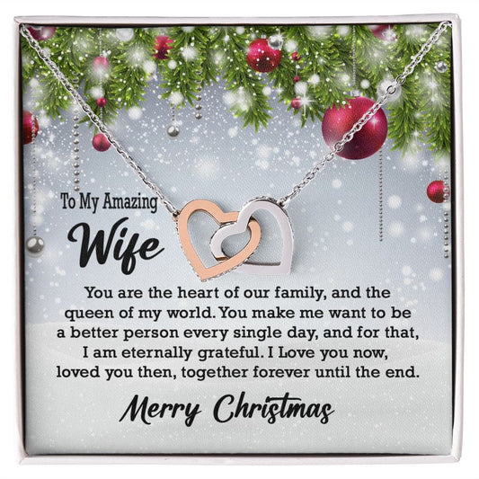 To My Amazing Wife Christmas Themed Gift Necklace / Interlocking Hearts Pendant for Wife