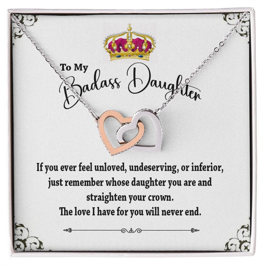 To My Badass Daughter Interlocking hearts Necklace / To My Daughter From Mom and Dad Gift