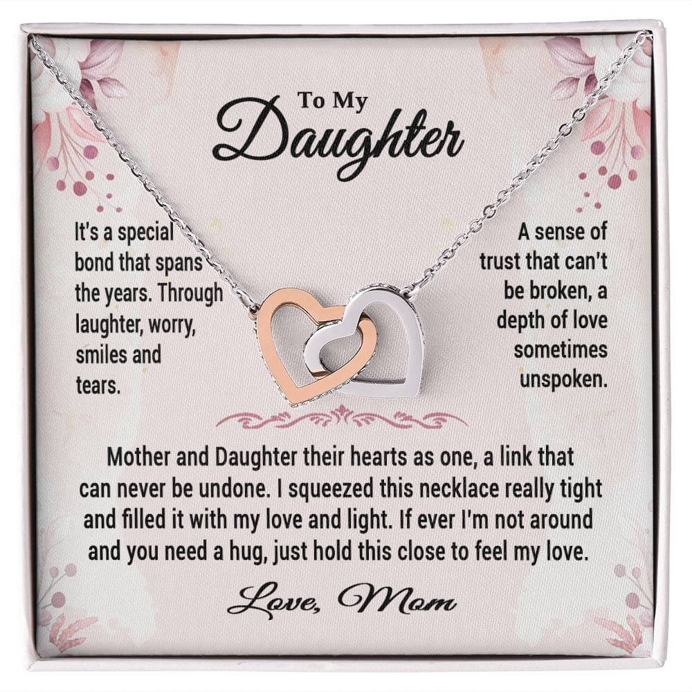 To My Daughter Interlocking Hearts Necklace / Mother and Daughter is a Special Bond Message Card