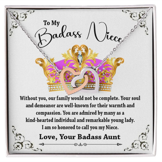 To My Niece / To My Badass Niece Gift Necklace from Aunt / Interlocking Hearts Necklace