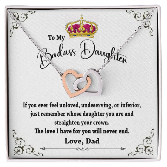 To My Badass Daughter Interlocking hearts Necklace / To My Daughter From Dad Gift
