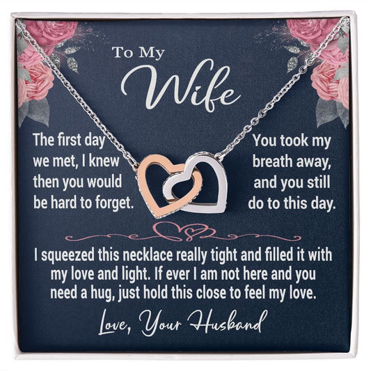 To My wife Gift Necklace, Interlocking Hearts Necklace with Beautiful Message Card