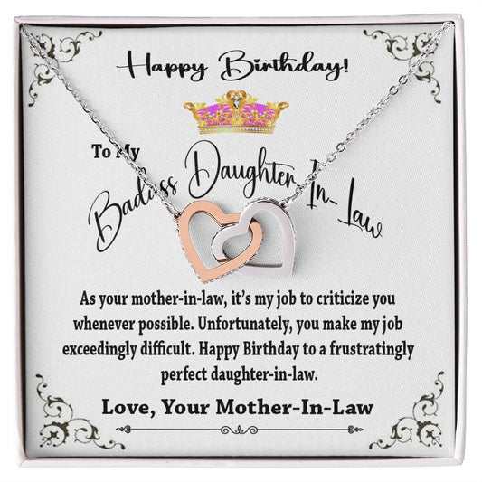 To My Badass Daughter In Law Interlocking Hearts Necklace from Mother In Law / Daughter In Law Birthday Gift Necklace