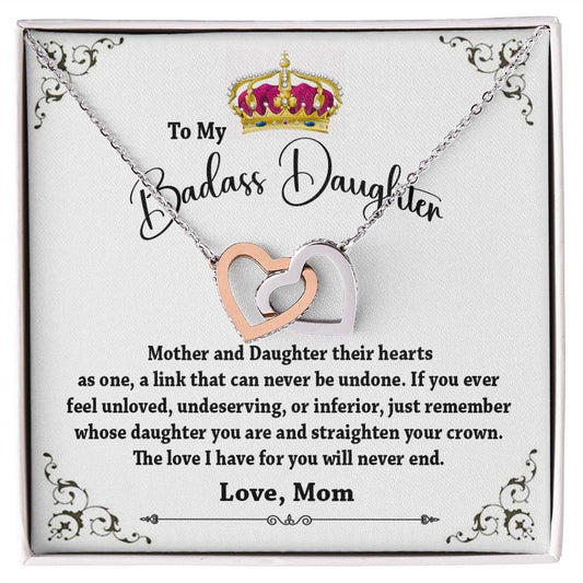 To My Badass Daughter Interlocking hearts Necklace / To My Daughter From Mom Gift