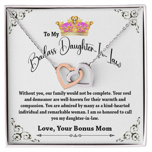 To My Badass Daughter In law Interlocking Hearts Necklace From Mother In Law