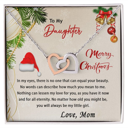 To My Daughter - You Will Always Be My Little Girl -  Interlocking Hearts Necklace With Message Card