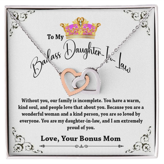 To My Badass Daughter In Law Interlocking Hearts Necklace from Bonus Mom