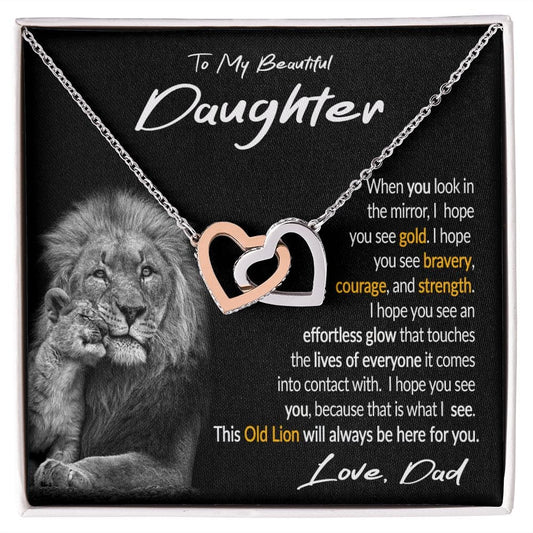 Daughter Gift Necklace from Dad, Interlocking Hearts Necklace with Message Card