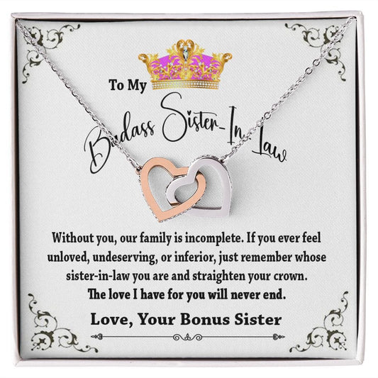 To My Badass Sister in Law Interlocking Hearts Necklace