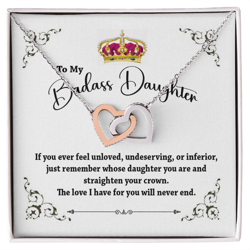 To My Badass Daughter Interlocking Hearts Necklace / To My Daughter From Parents Gift