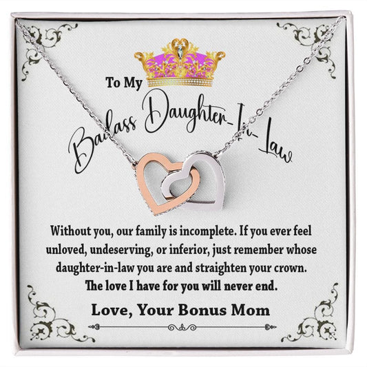 To My Badass Daughter In Law Interlocking Hearts Necklace  From Mother In Law