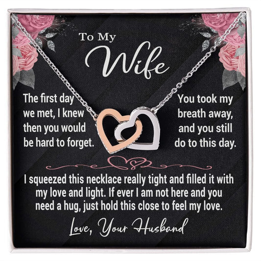 To My Wife Gift Necklace, Interlocking Hearts Necklace with Message Card