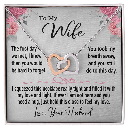 To My Wife Necklace, Interlocking Hearts Necklace with Beautiful Message Card