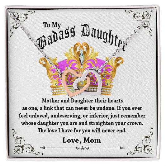 To My Badass Daughter Interlocking hearts Necklace / To My Daughter From Mom Gift