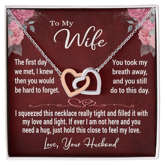 To My Wife Gift Necklace, Interlocking Hearts Necklace with Loving Message Card