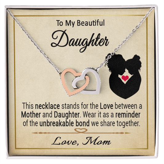 To My Beautiful Daughter Necklace / Interlocking Hearts Necklace to Daughter from Mom / To My Daughter Gift