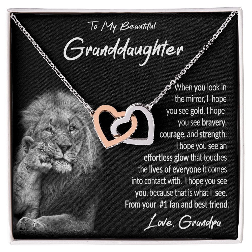 To My Granddaughter Gift Necklace with Loving Message Card from Grandpa, Interlocking Hearts Necklace for Granddaughter