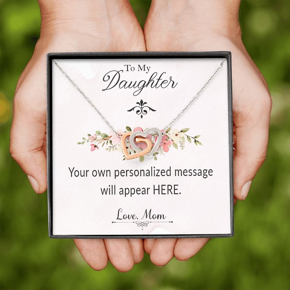 Personalized Message Card with Interlocking Hearts Necklace for Daughter