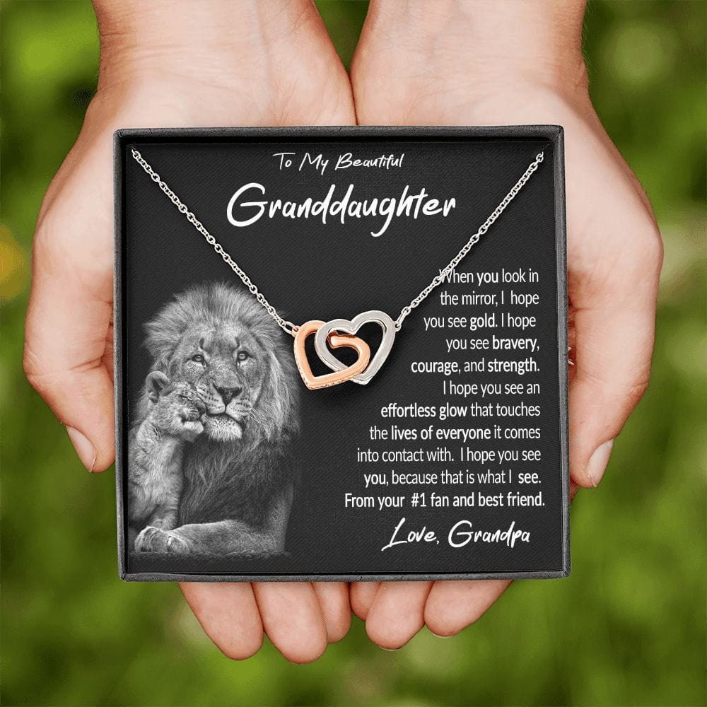 To My Granddaughter Gift Necklace with Loving Message Card from Grandpa, Interlocking Hearts Necklace for Granddaughter