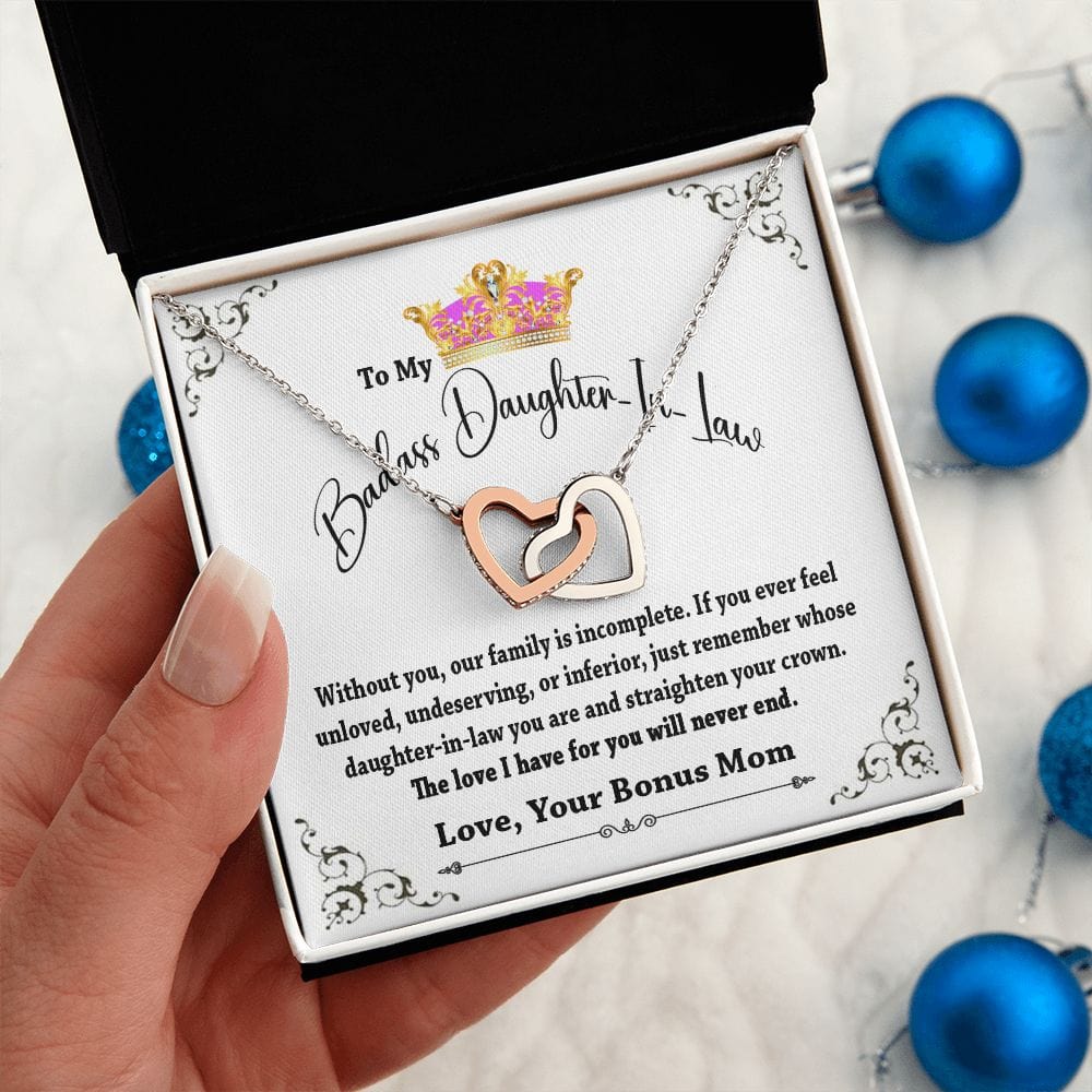 To My Badass Daughter In Law Interlocking Hearts Necklace  From Mother In Law