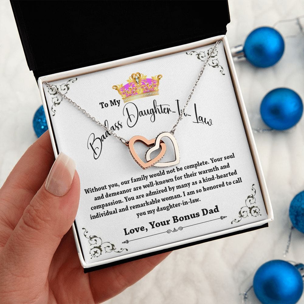 To My Badass Daughter In Law Interlocking Hearts Necklace from Father In Law