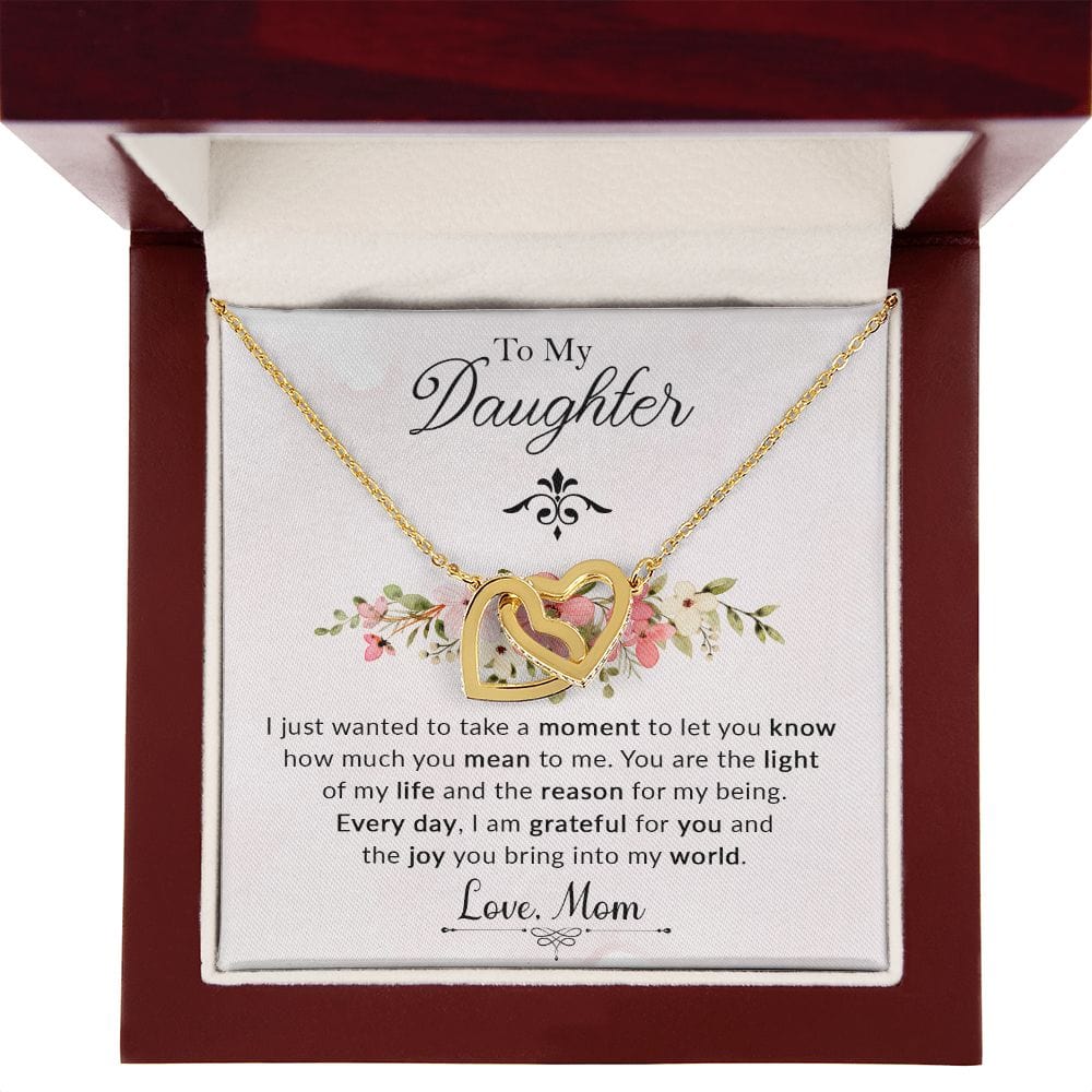 To My Daughter Gift Necklace with Hearfelt Message Card, Interlocking Hearts Necklace