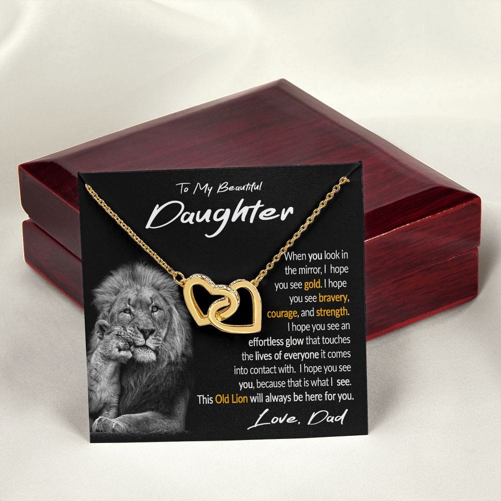Daughter Gift Necklace from Dad, Interlocking Hearts Necklace with Message Card