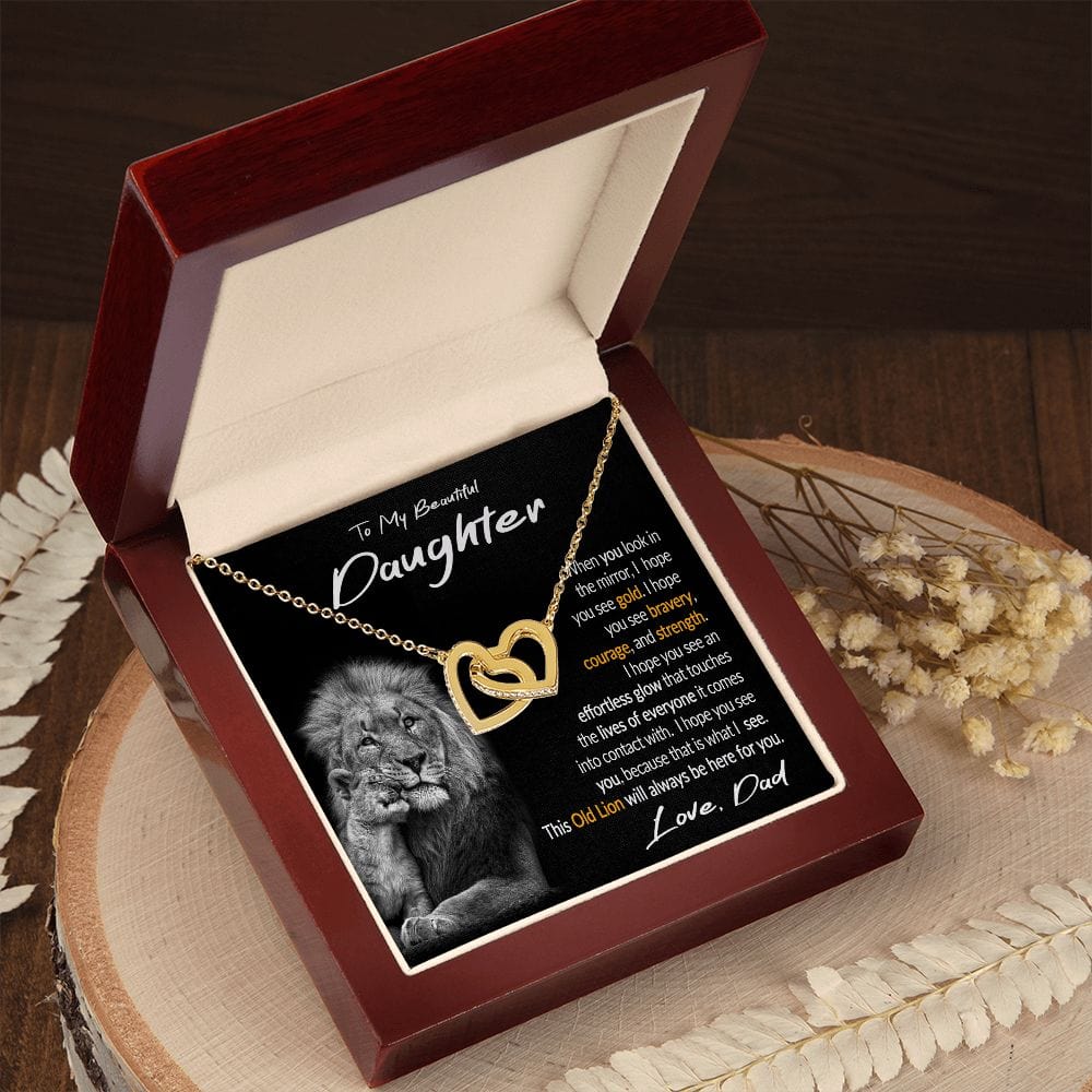 Daughter Gift Necklace from Dad, Interlocking Hearts Necklace with Message Card