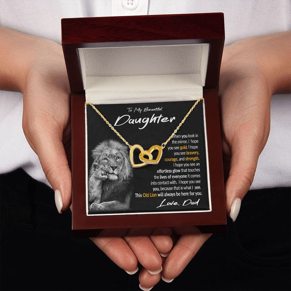 Daughter Gift Necklace from Dad, Interlocking Hearts Necklace with Message Card