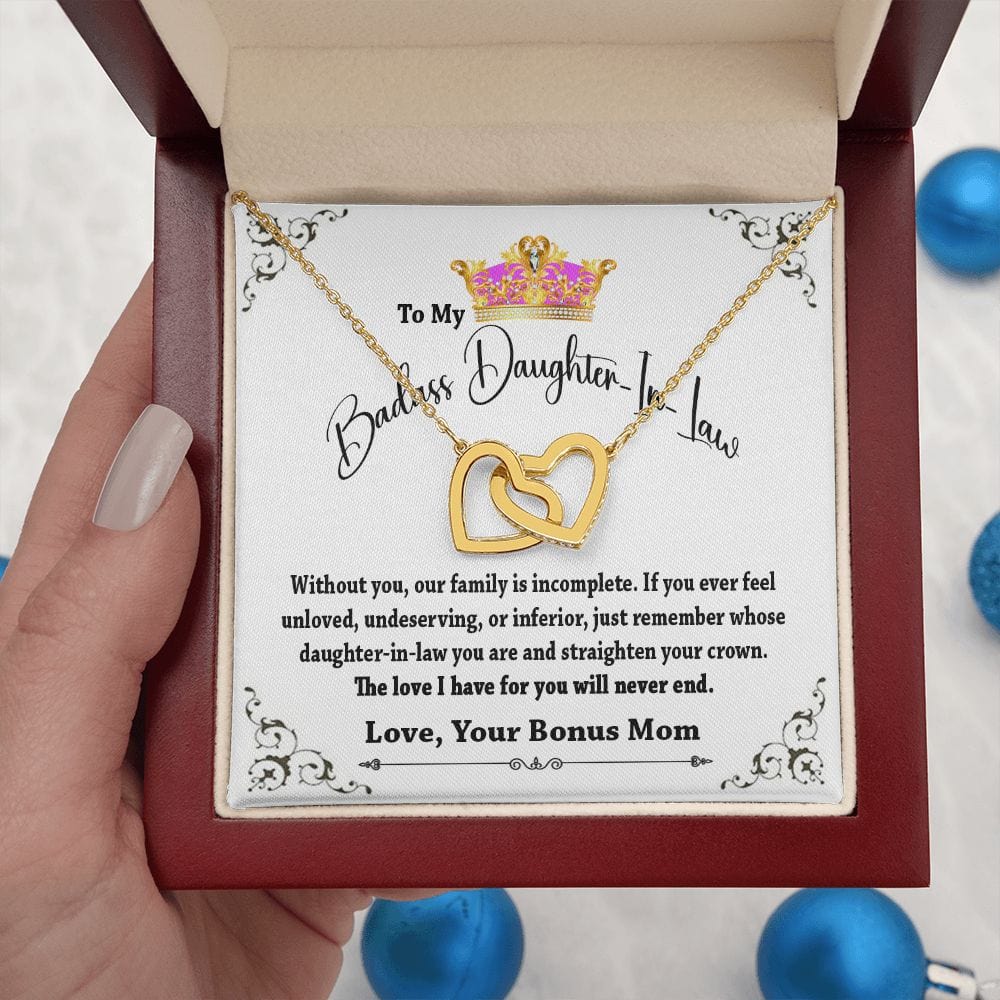To My Badass Daughter In Law Interlocking Hearts Necklace  From Mother In Law